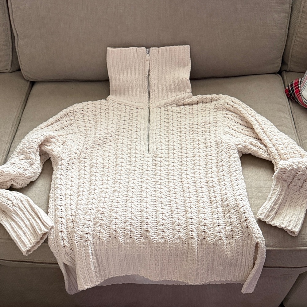 Aerie Cream Textured Half-Zip Sweater